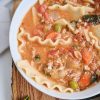 creamy vegan lasagna soup recipe high protein vegetarian meal prep soup recipes healthy plant based veganuary comfort food healthy tofu and tvp lasagne soup