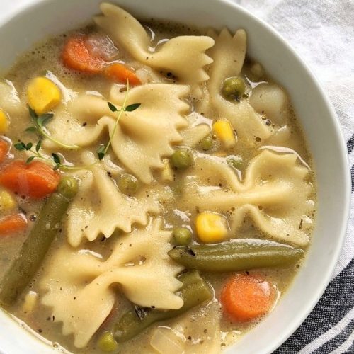 vegetarian pot pie soup recipe with noodles vegetables and homemade vegetable stock vegan gluten free comfort food soup recipes for winter or fall